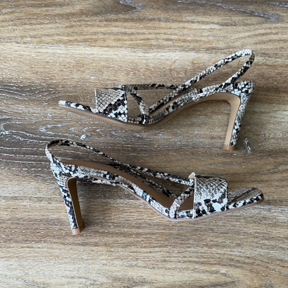 Express Snakeskin Square Toe Slingback Heels - image 5